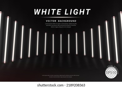 Empty dark room with White neon light for product display, landscape layout, Vector illustration