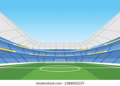 Empty Day Time Football Soccer Field Stadium Detailed Vector Illustration for Background