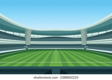 Empty Day Time Football Soccer Field Stadium Detailed Vector Illustration for Background