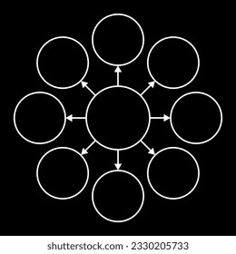 empty diagram eight circles with arrows, vector illustration 