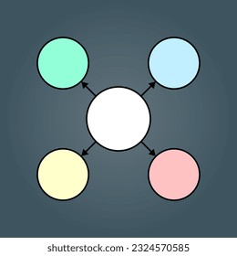 diagrama vacío cuatro círculos con flechas, ilustración vectorial 