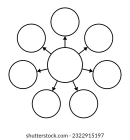 empty diagram seven circles with arrows, vector illustration 