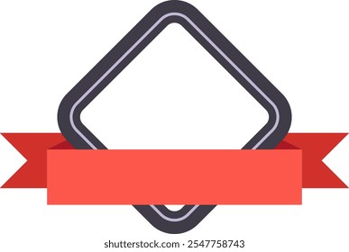 Empty diamond shaped frame with red ribbon banner providing copy space, perfect for logos, titles, and decorative elements