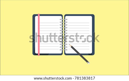 Empty diary with pencil on a yellow background