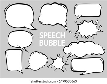 Empty different speech comic cartoon bubbles set in grey background , communication chat sign icon vector