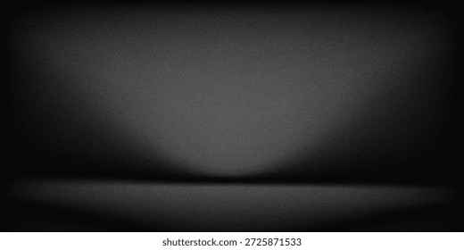Leeres, schwach beleuchtetes Studio oder Bühne mit schwarzer Ledertextur auf dem Boden
