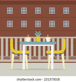 Empty Dinner Interior At Balcony Vector Illustration