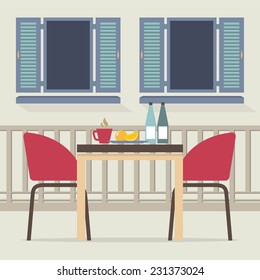Empty Dinner Interior At Balcony Vector Illustration