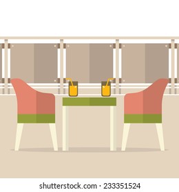 Empty Dinner Interior At Balcony Vector Illustration