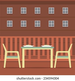 Empty Dinner Interior At Balcony Vector Illustration