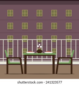 Empty Dinner Interior At Balcony Vector Illustration