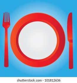 Empty dinner plate, drawing the knife and fork set