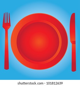 Empty dinner plate, drawing the knife and fork set
