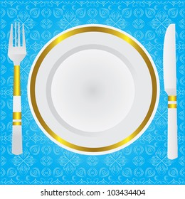 Empty dinner plate, drawing the knife and fork set