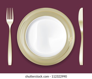 Empty dinner plate, drawing the knife and fork set