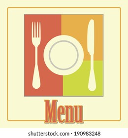Empty dinner plate, drawing the knife and fork set