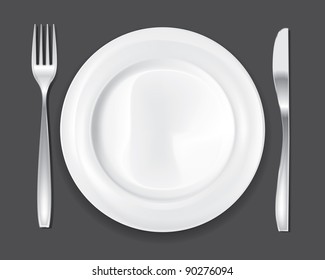 Empty Dinner Plate, Drawing The Knife And Fork Set