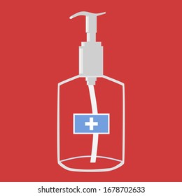 Empty dispenser of the sanitizer disinfection gel on the red background. Vector isolated painting art