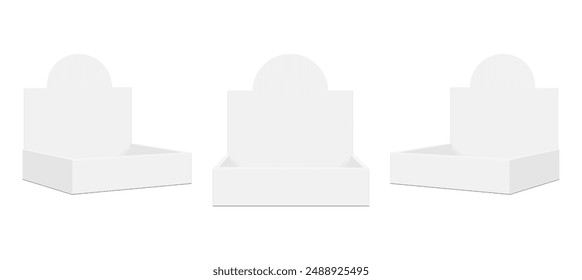 Empty Display Box With Rounded Top, Front And Side View, Isolated On White Background. Vector Illustration