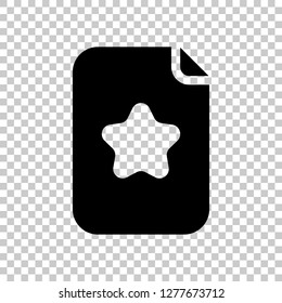Empty document, favourite note, list with star, icon. Black symbol on transparent background