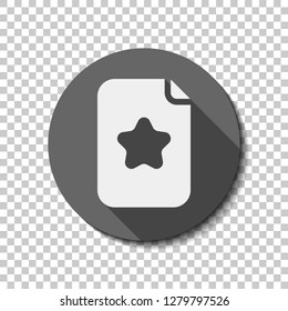Empty document, favourite note, list with star, icon. flat icon, long shadow, circle, transparent grid. Badge or sticker style