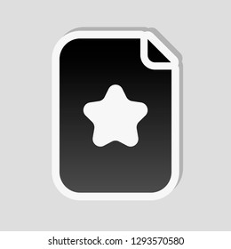 Empty document, favourite note, list with star, icon. Sticker style with white border and simple shadow on gray background