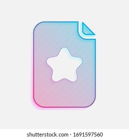 Empty document, favourite note, list with star, icon. Colored logo with diagonal lines and blue-red gradient. Neon graphic, light effect