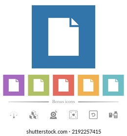 Empty document sheet solid flat white icons in square backgrounds. 6 bonus icons included.