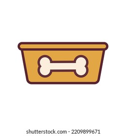 Empty dog food bowl and bone print  Vector icon  Isolated white background 