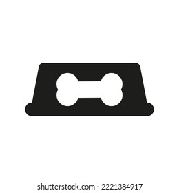 Empty dog food bowl icon and bone print  Black   white vector illustration 