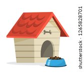 Empty dog kennel with red wooden roof. House for domestic animal pet. Isolated flat vector illustration
