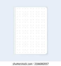 Empty dotted paper page, realistic note mockup for school. Blank clean notebook with grid pattern a4, a3, a2 format. White sheet document for education. Shadow on gray background vector illustration