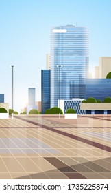 empty downtown city street without people and cars closed town coronavirus pandemic quarantine concept modern cityscape background vertical vector illustration