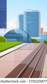 empty downtown city street without people and cars closed town coronavirus pandemic quarantine concept modern cityscape background vertical vector illustration