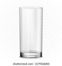 Empty drinking glass cup isolated on white background. Realistic 3d transparent glassware vector illustration. Mock up.