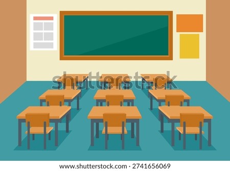 Empty elementary or high school, college, university classroom in flat design.