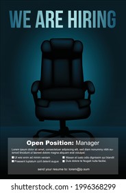 Empty Executive Chair For Empty Position New Management Level Employee Needed Concept. With Big Bold We Are Hiring Text Vextor Illustration 