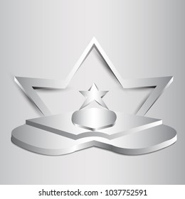 Empty exhibition vector silver  pedestal on transparent background. Template for product presentation with spotlight and stars