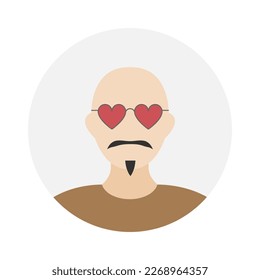 Icono de cara vacía con gafas de sol de corazón. Ilustración vectorial.
