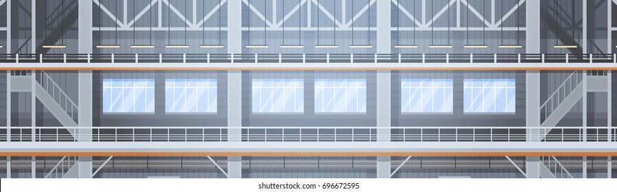 Empty Factory Conveyor Automatic Assembly Line Machinery Automation Industry Concept Flat Vector Illustration