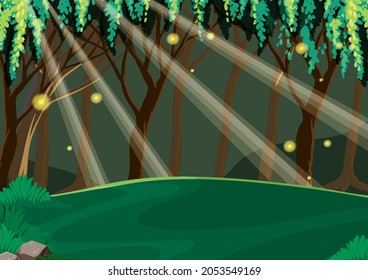 Empty fairytale forest at night  illustration