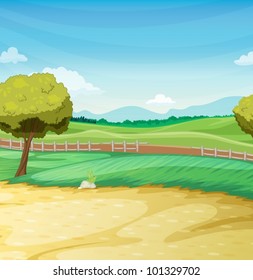 Empty Farm Scene Landscape Illustration