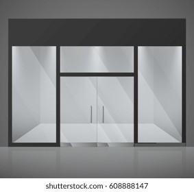 Empty Fashion Store, Shop With Big Glass Window And Entrance Vector Illustration. Fashion Empty Store, Exterior Window Front Store
