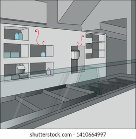 Empty Fast Foods Restaurant Decor