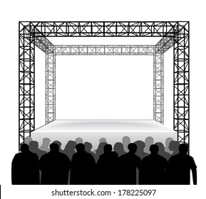 empty festival stage with spectators isolated on white vector illustration