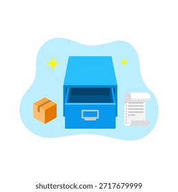 Cajón vacío del gabinete de archivo con el Comprobante y la ilustración de la caja Vector plano del diseño vacío state ui para la gestión de documentos del negocio.