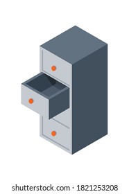 Empty Filing Cabinet. Simple Flat Illustration In Isometric View