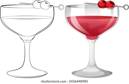 Vasos de cóctel llenos y vacíos con cerezas