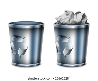 Empty and filled trash can icons, vector illustration