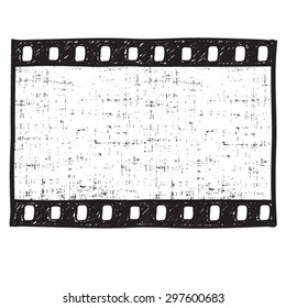  Empty film strip frame hand drawn doodle style,  vector.  Movie dirty background.